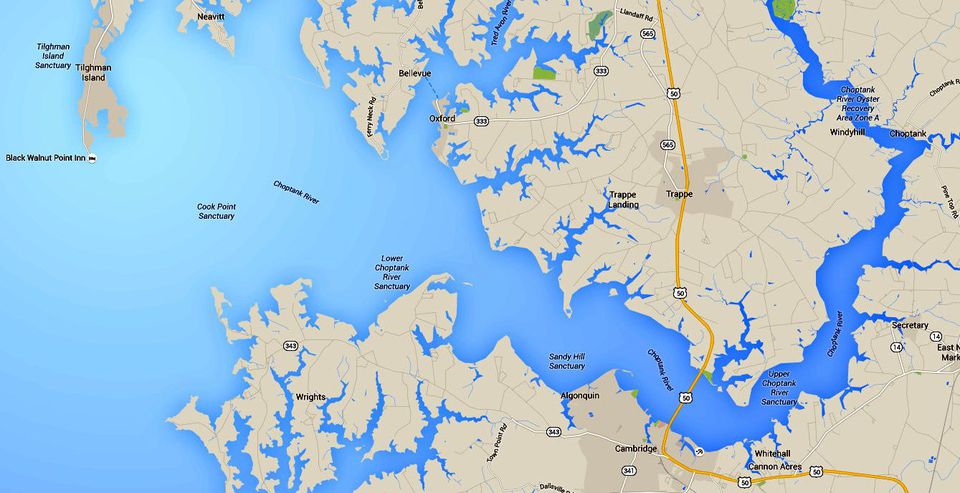 チェサピーク湾の地図 河川とアクセスポイント