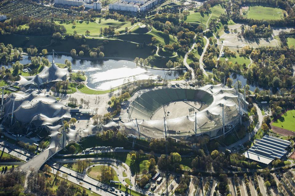 Αεροφωτογραφία του Ολυμπιακού πάρκου, Μόναχο, Βαυαρία, Γερμανία