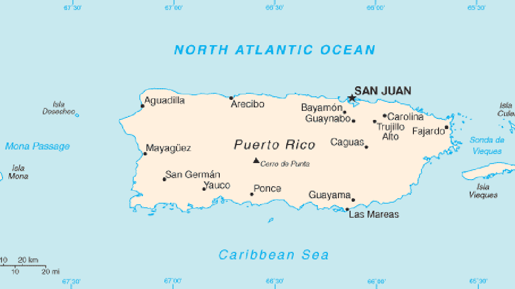 カリブ海のプエルトリコの地図