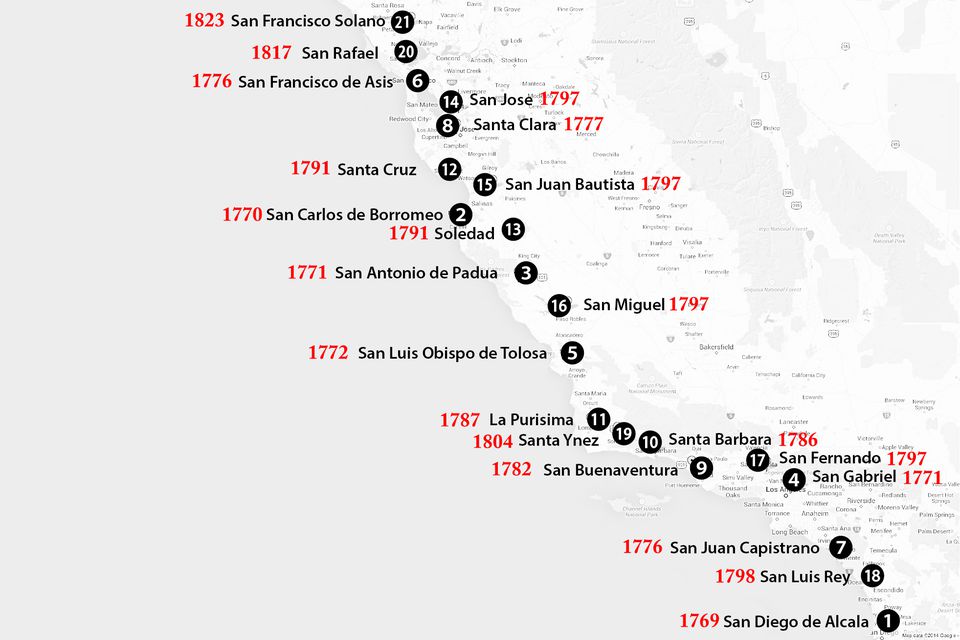 カリフォルニアミッションマップ それらを見つける場所