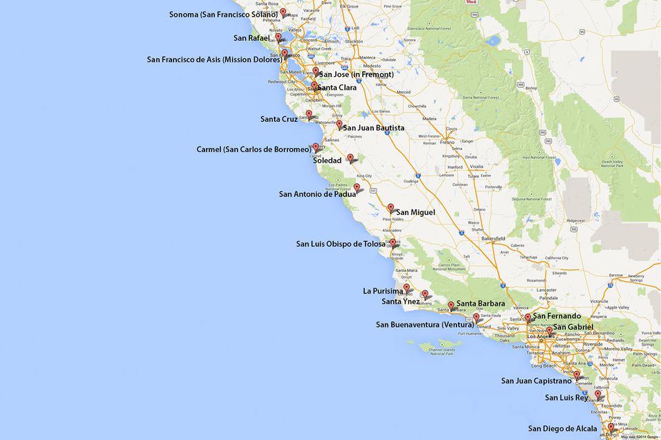 カリフォルニアミッションマップ それらを見つける場所